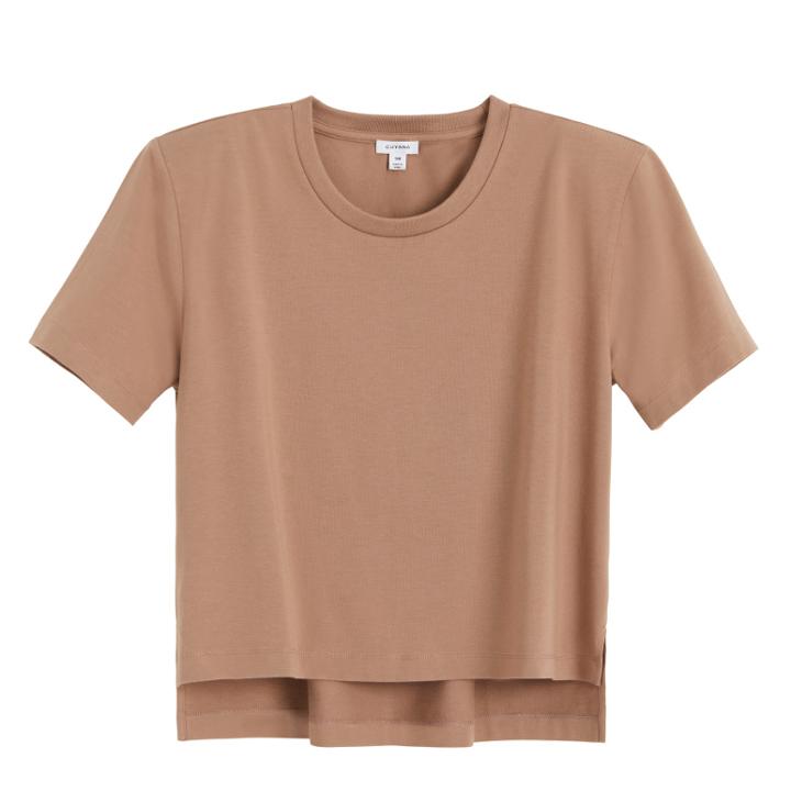Women's Padded Shoulder Tee In Cappuccino | Size: Large | Organic Cotton Modal Blend By Cuyana