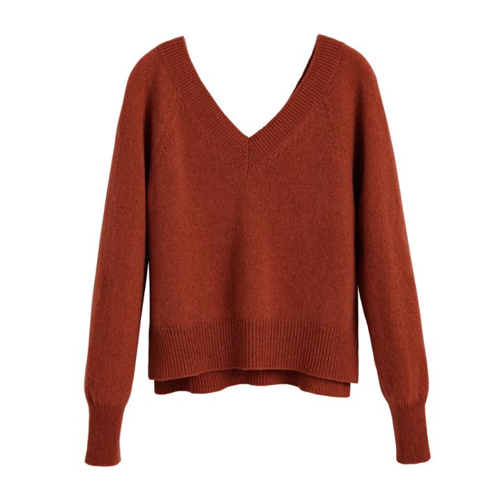 Women's Recycled Deep V-neck Sweater In Ginger | Size: Large | Cashmere By Cuyana