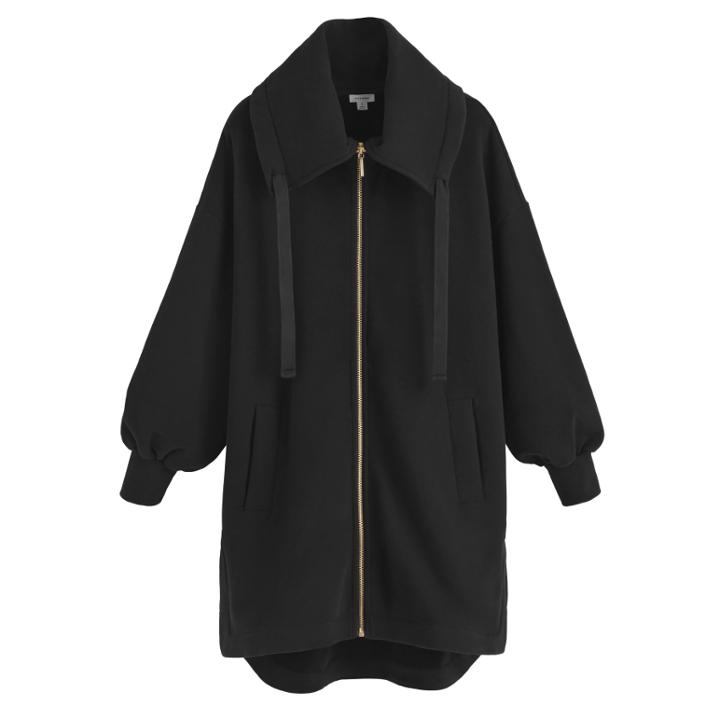Women's Fleece Long Zip Sweatshirt In Black | Size: Large | 100% Cotton By Cuyana
