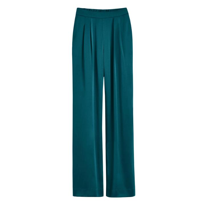 Women's Washable Charmeuse Wide-leg Pants In Blue Jade | Size: Large | Washable Charmeuse Silk By Cuyana