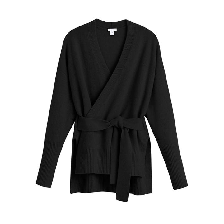 Women's Recycled Soft Wrap Sweater In Black | Size: Large | Cashmere By Cuyana