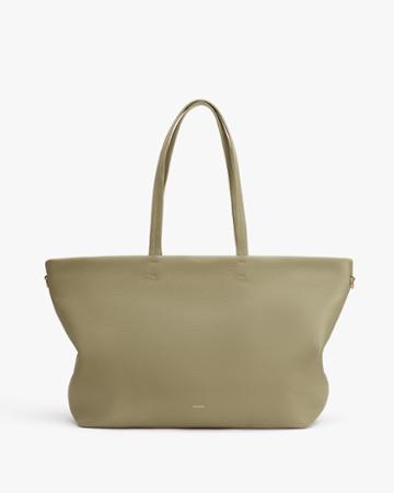 Women's Classic Easy Zipper Tote Bag In Sage | Pebbled Leather By Cuyana