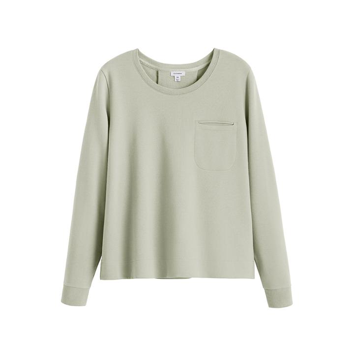 Women's French Terry Pleat-back Sweatshirt In Sage | Size: Large | Organic Cotton Modal Blend By Cuyana