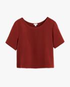 Women's Silk Cropped Crewneck Tee In Dark Rust | Size: Medium | 3 Ply Crepe Silk By Cuyana