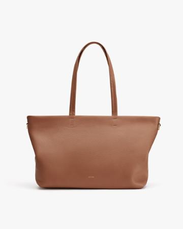 Women's Small Easy Zipper Tote Bag In Caramel | Pebbled Leather By Cuyana