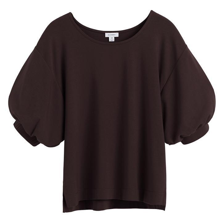 Women's Balloon Sleeve Tee In Chocolate | Size: Large | Organic Cotton Modal Blend By Cuyana