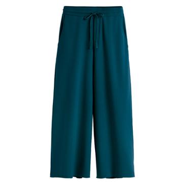 Women's French Terry Wide-leg Cropped Pant In Blue Jade | Size: Large | Organic French Terry By Cuyana