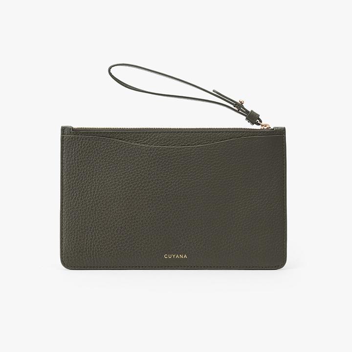 Women's Slim Wristlet Wallet In Dark Olive | Pebbled Leather By Cuyana