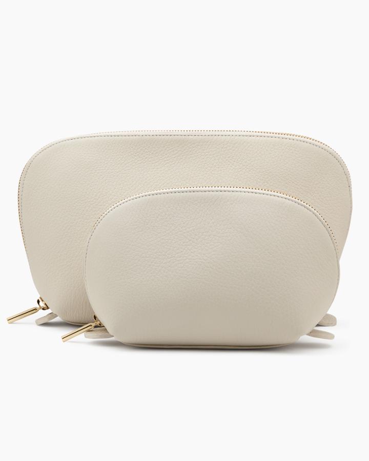 Women's Leather Travel Case Set In Cream | Pebbled Leather By Cuyana