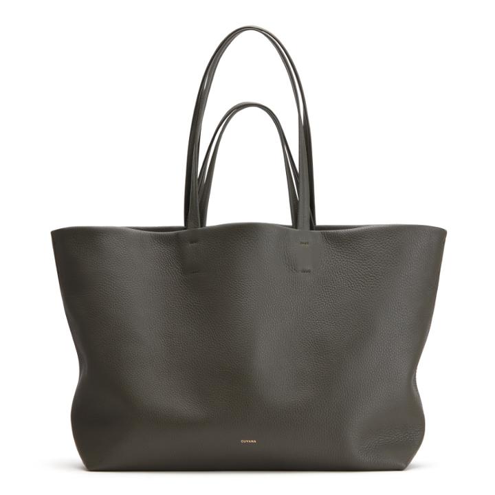 Women's Classic Easy Tote Bag In Dark Olive | Size: Classic | Pebbled Leather By Cuyana