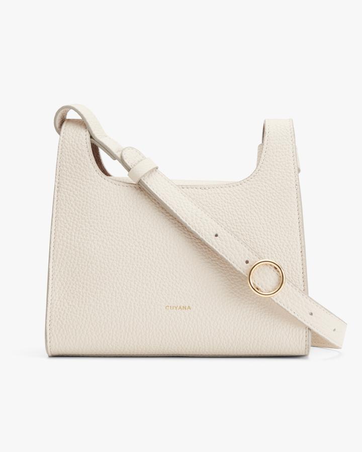 Women's Mini Double Loop Bag In Cream | Pebbled Leather By Cuyana