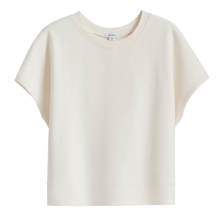 Women's French Terry Short Sleeve Sweatshirt In Ecru | Size: Large | Organic Cotton Modal Blend By Cuyana