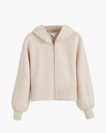 Women's Terry Zip Front Hoodie In Pearl | Size: Large | Organic Terry By Cuyana