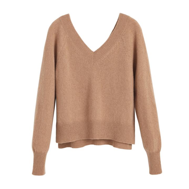Women's Recycled Deep V-neck Sweater In Camel | Size: Large | Cashmere By Cuyana