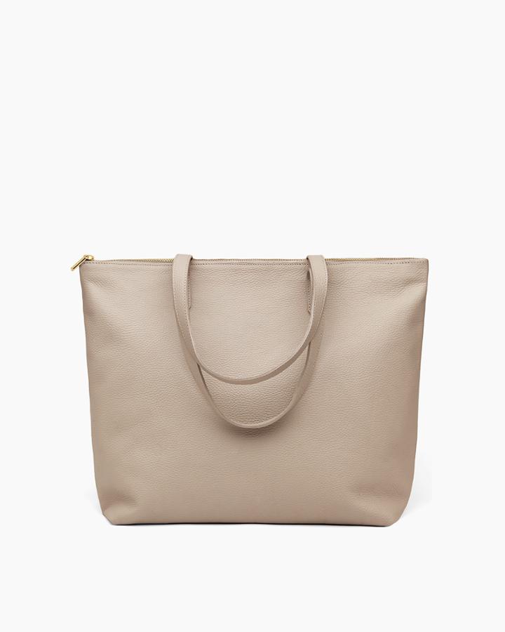 Women's Classic Zipper Tote Bag In Stone | Pebbled Leather By Cuyana