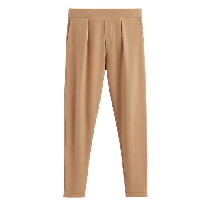 Women's French Terry Pleated Front Pant In Camel | Size: Large | Organic Cotton Modal Blend By Cuyana