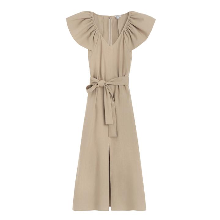 Women's Linen Flutter Sleeve Dress In Sand | Size: Large | Linen Blend By Cuyana
