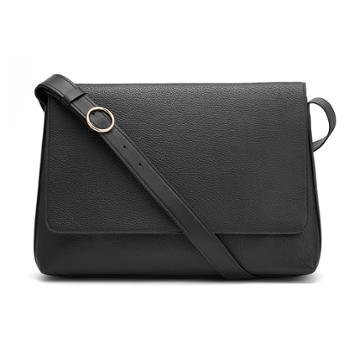 Women's Messenger Bag 13-inch In Black | Pebbled & Smooth Leather By Cuyana