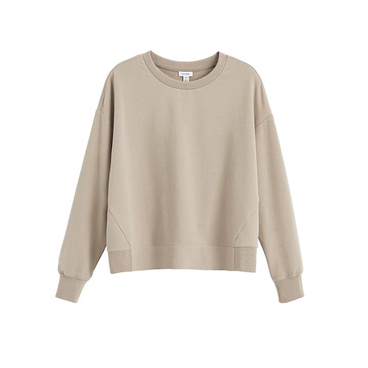 Women's Fleece Cropped Sweatshirt In Stone | Size: Large | 100% Cotton By Cuyana