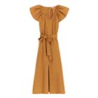 Women's Linen Flutter Sleeve Dress In Honey | Size: Large | Linen Blend By Cuyana