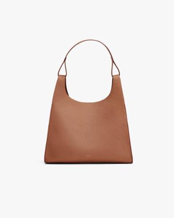 Women's Oversized Double Loop Bag In Beige | Pebbled Leather By Cuyana