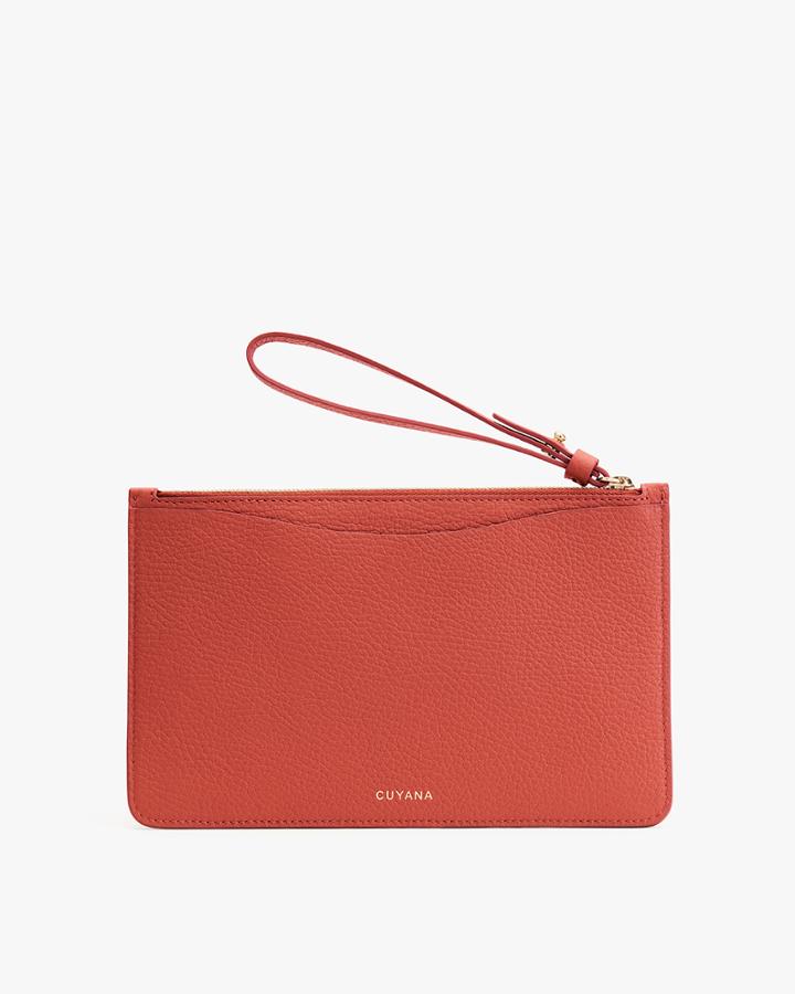 Women's Slim Wristlet Wallet In Dark Coral | Pebbled Leather By Cuyana
