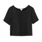 Women's Silk Cropped Crewneck Tee In Black | Size: Large | 3 Ply Crepe Silk By Cuyana