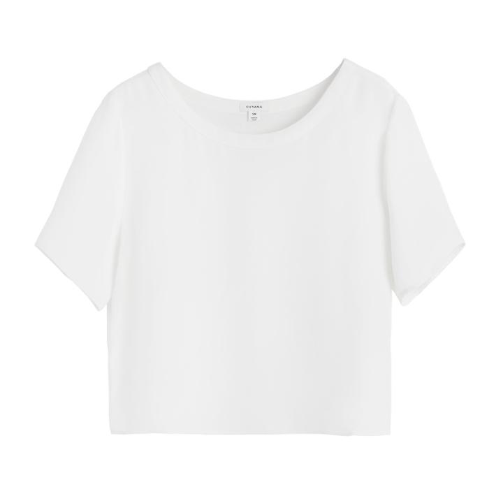 Women's Silk Cropped Crewneck Tee In White | Size: Large | 3 Ply Crepe Silk By Cuyana