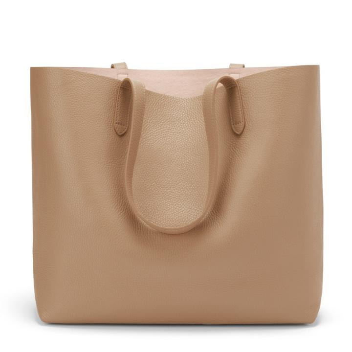 Women's Classic Structured Tote Bag In Cappuccino/blush Pink | Pebbled Leather By Cuyana