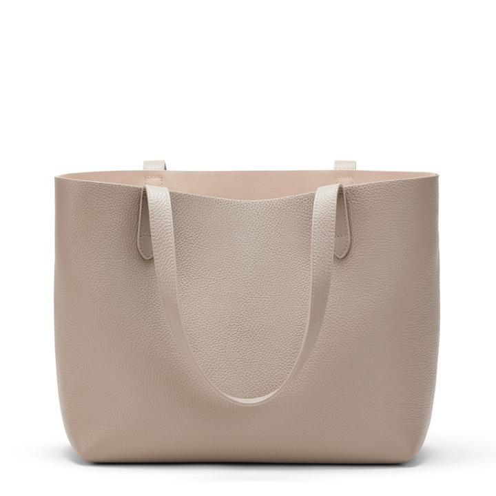 Women's Small Classic Structured Tote Bag In Stone/blush Pink | Pebbled Leather By Cuyana