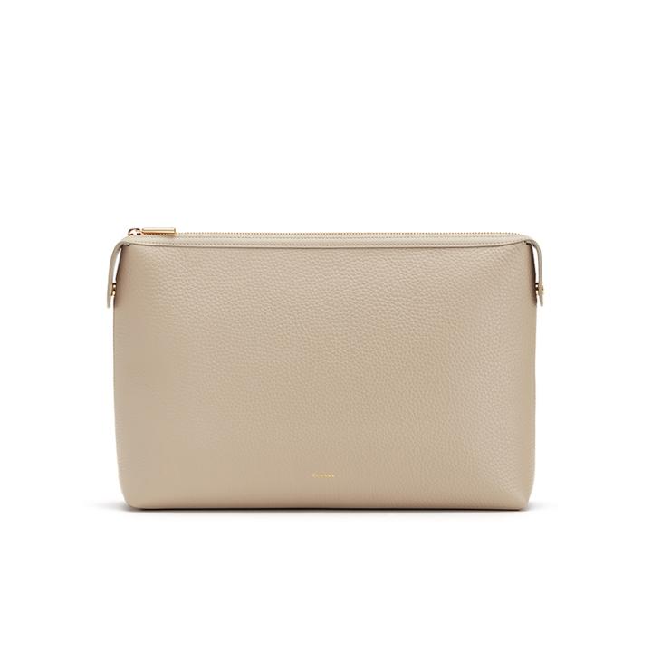 Women's System Zipper Pouch Insert In Stone | Size: Large | Pebbled Leather By Cuyana