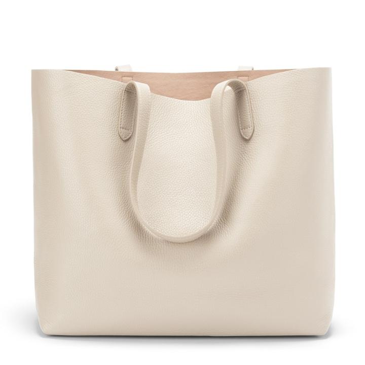 Women's Classic Structured Leather Tote Bag In Ecru/blush Pink | Pebbled Leather By Cuyana