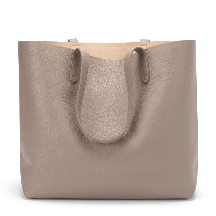 Women's Classic Structured Leather Tote Bag In Stone/blush Pink | Pebbled Leather By Cuyana