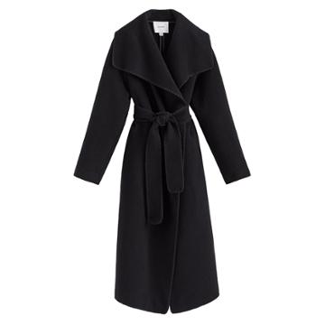 Women's Wool Draped Collar Coat In Black | Size: Large | Recycled Wool By Cuyana