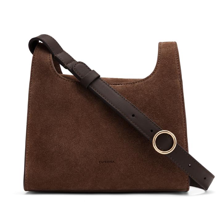 Women's Mini Double Loop Bag In Chocolate | Suede & Smooth Leather By Cuyana