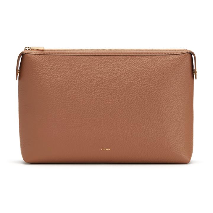 Women's System Zipper Pouch Insert In Caramel | Size: Large | Pebbled Leather By Cuyana