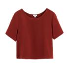 Women's Silk Cropped Crewneck Tee In Dark Rust | Size: Large | 3 Ply Crepe Silk By Cuyana