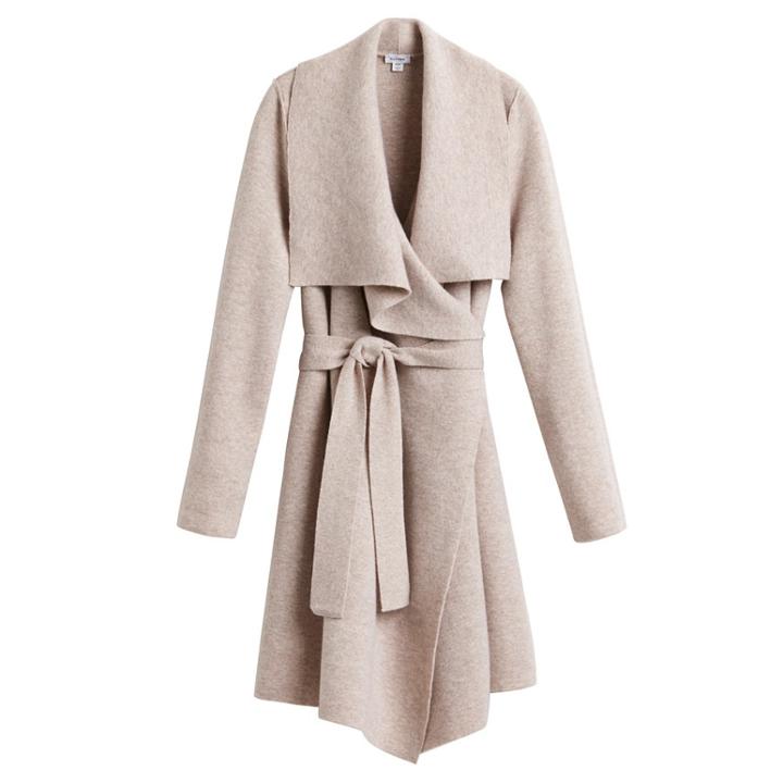Women's Short Wrap Coat In Beige | Size: Medium/large | Wool Cashmere By Cuyana