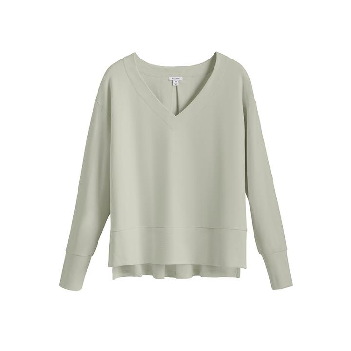 Women's French Terry V-neck Sweatshirt In Sage | Size: Large | Organic French Terry By Cuyana