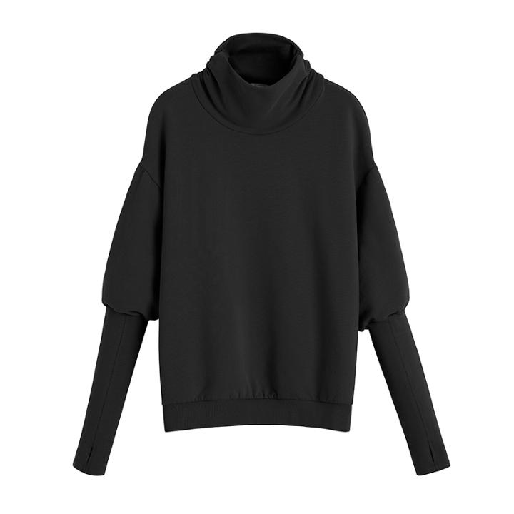 Women's Fleece Funnel Neck Sweatshirt In Black | Size: Large | 100% Cotton By Cuyana
