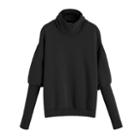 Women's Fleece Funnel Neck Sweatshirt In Black | Size: Large | 100% Cotton By Cuyana