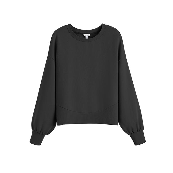 Women's Terry Balloon Sleeve Sweatshirt In Black | Size: Large | Organic Terry By Cuyana