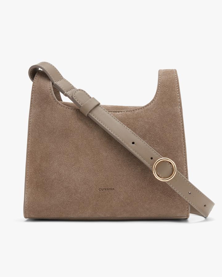 Women's Mini Double Loop Bag In Beige | Suede & Smooth Leather By Cuyana