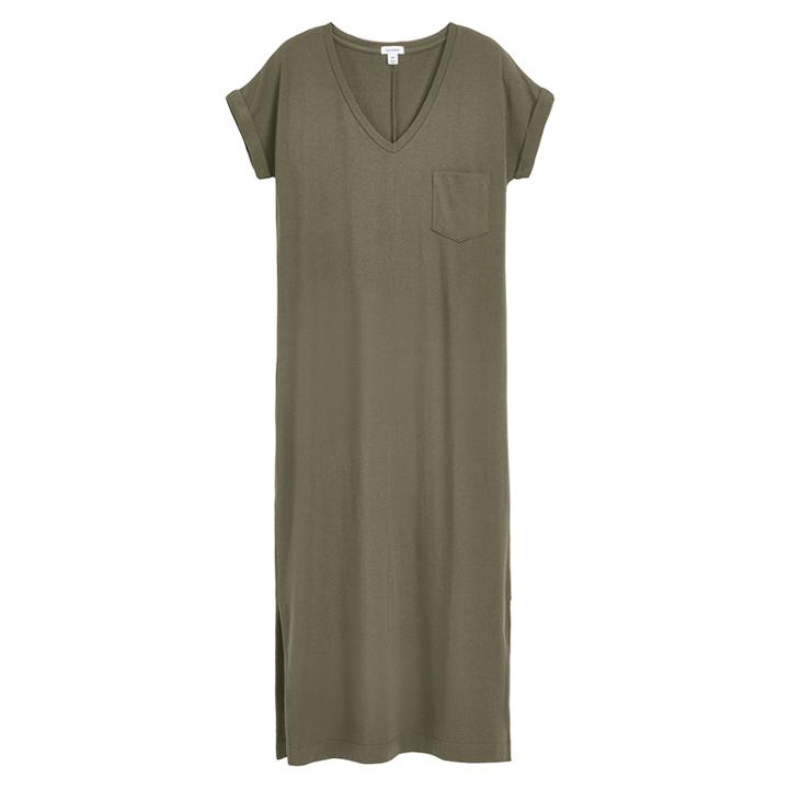 Women's V-neck Midi Dress In Olive | Size: Medium | Cotton Modal Blend By Cuyana