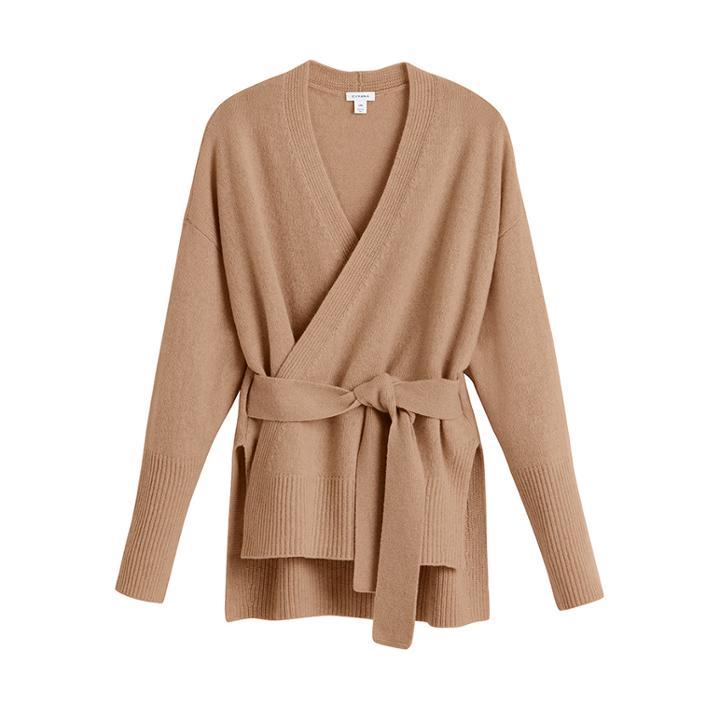 Women's Recycled Soft Wrap Sweater In Camel | Size: Large | Cashmere By Cuyana