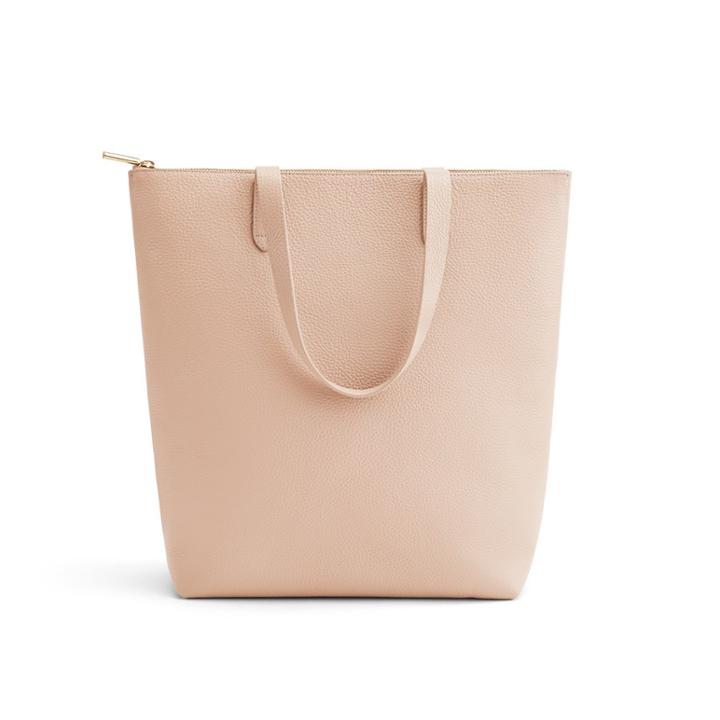 Women's Tall Structured Leather Zipper Tote Bag In Blush Pink | Pebbled Leather By Cuyana