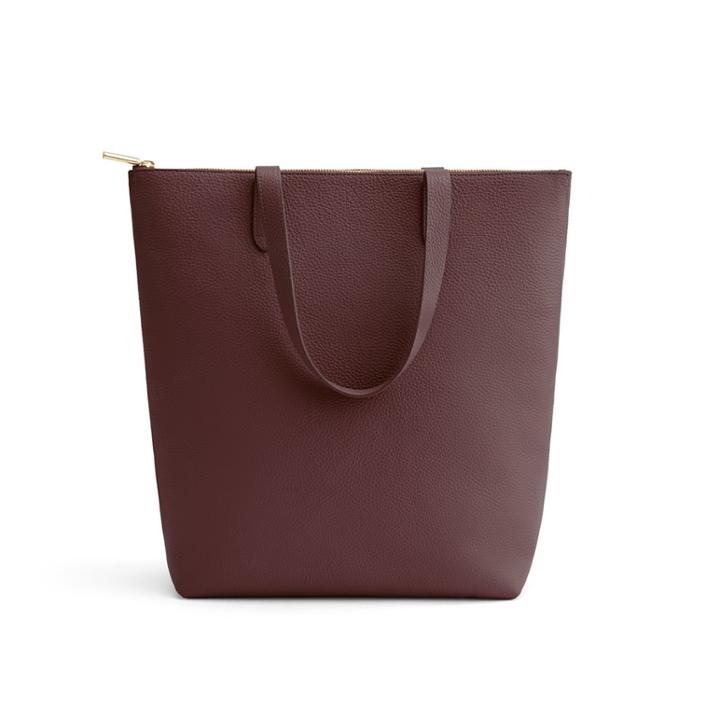 Women's Tall Structured Leather Zipper Tote Bag In Burgundy | Pebbled Leather By Cuyana