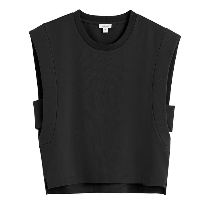 Women's Cropped Tank In Black | Size: Large | Organic Cotton Modal Blend By Cuyana