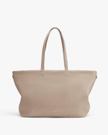 Women's Classic Easy Zipper Tote Bag In Stone | Pebbled Leather By Cuyana