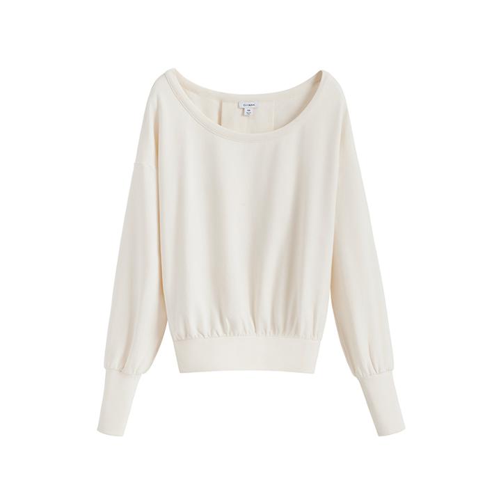 Women's French Terry Boatneck Sweatshirt In Ecru | Size: Large | Organic Cotton Modal Blend By Cuyana